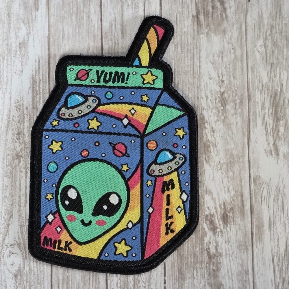 Hot Topic Spacey Milk Alien Carton Embroidered Patch Kawaii UFO Galaxy 18859364